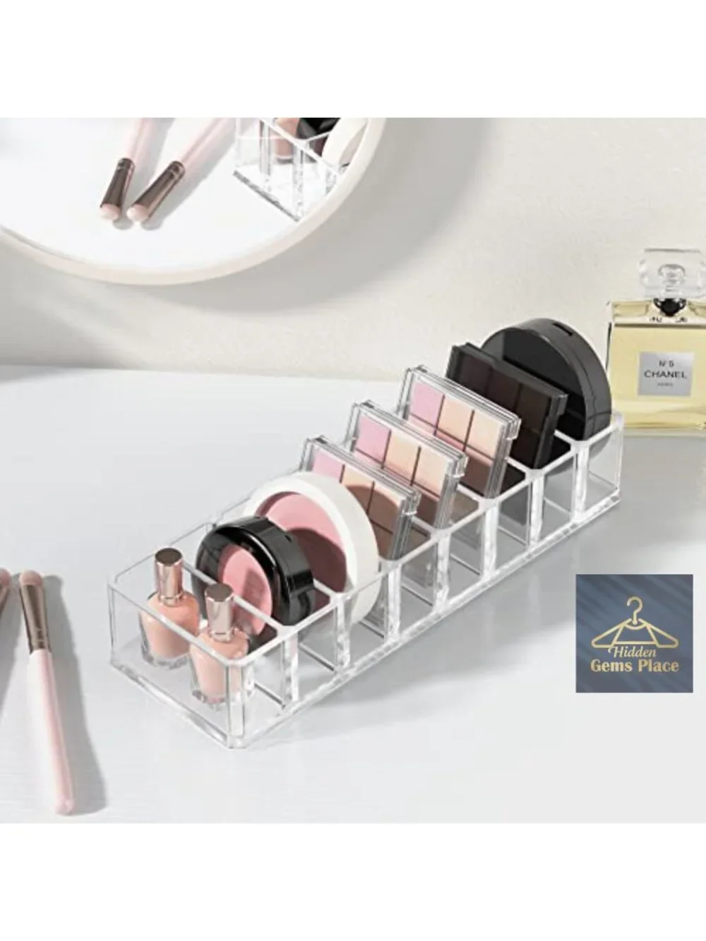 Clear Acrylic 8-Slot Makeup Organizer for Lipstick, Palettes, Cosmetic Storage